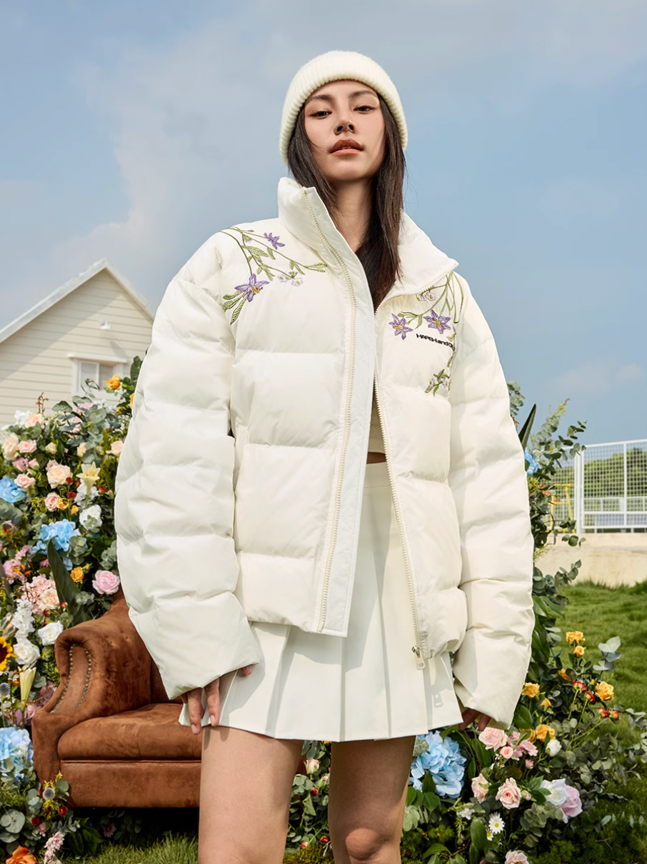 Harsh and Cruel Floral Embroidery Zip HACR Down Jacket | Face 3 Face