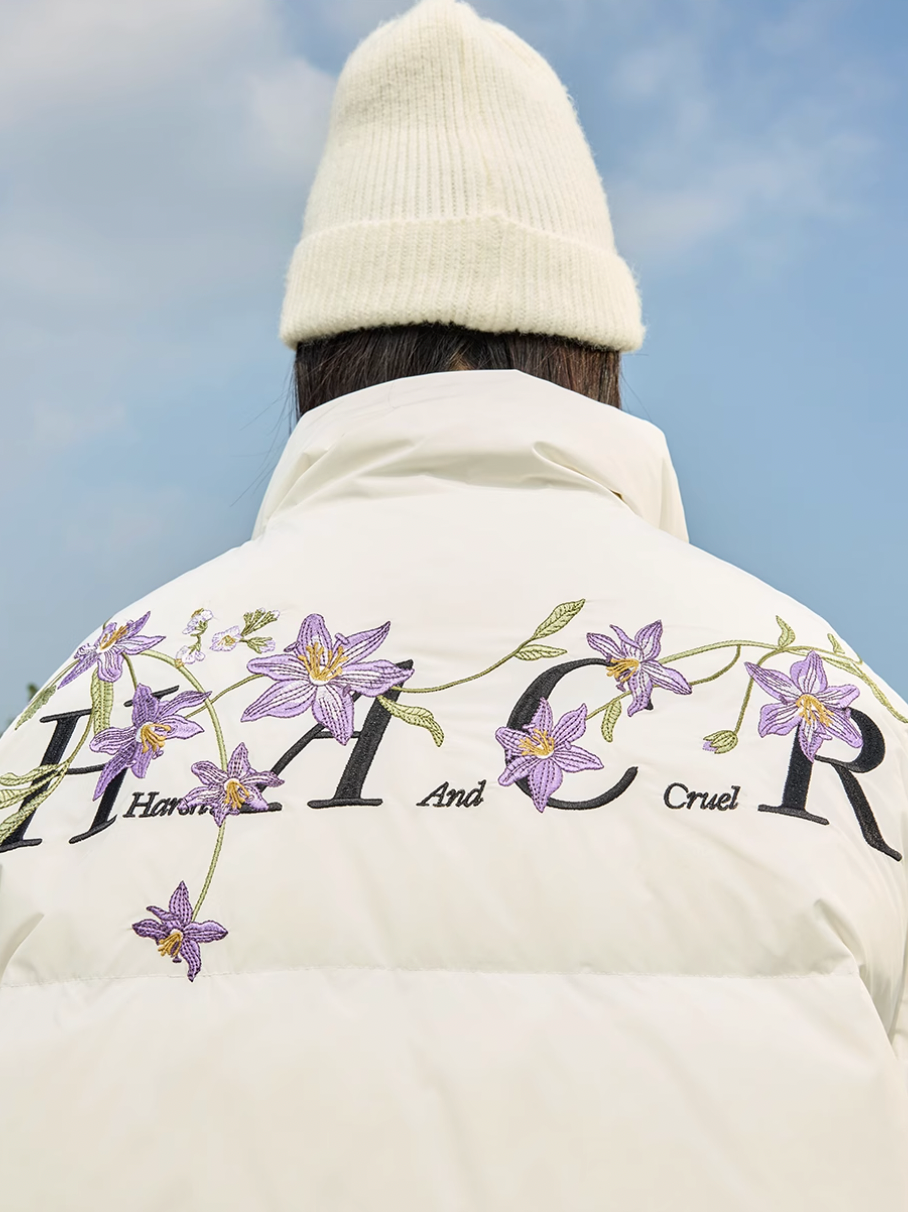 Harsh and Cruel Floral Embroidery Zip HACR Down Jacket | Face 3 Face