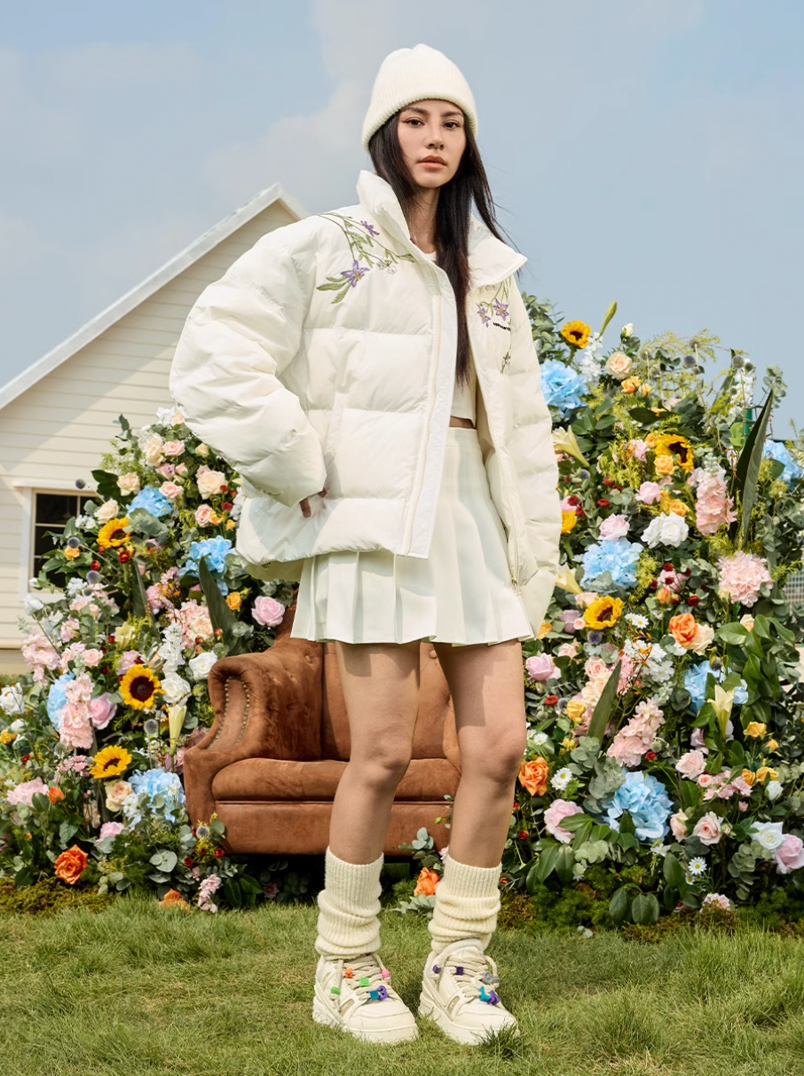 Harsh and Cruel Floral Embroidery Zip HACR Down Jacket | Face 3 Face