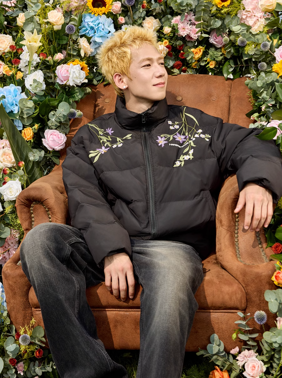 Harsh and Cruel Floral Embroidery Zip HACR Down Jacket | Face 3 Face