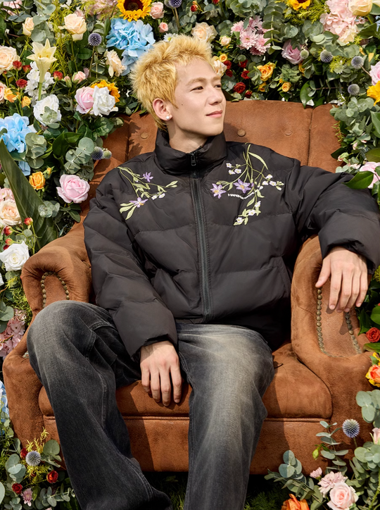 Harsh and Cruel Floral Embroidery Zip HACR Down Jacket | Face 3 Face