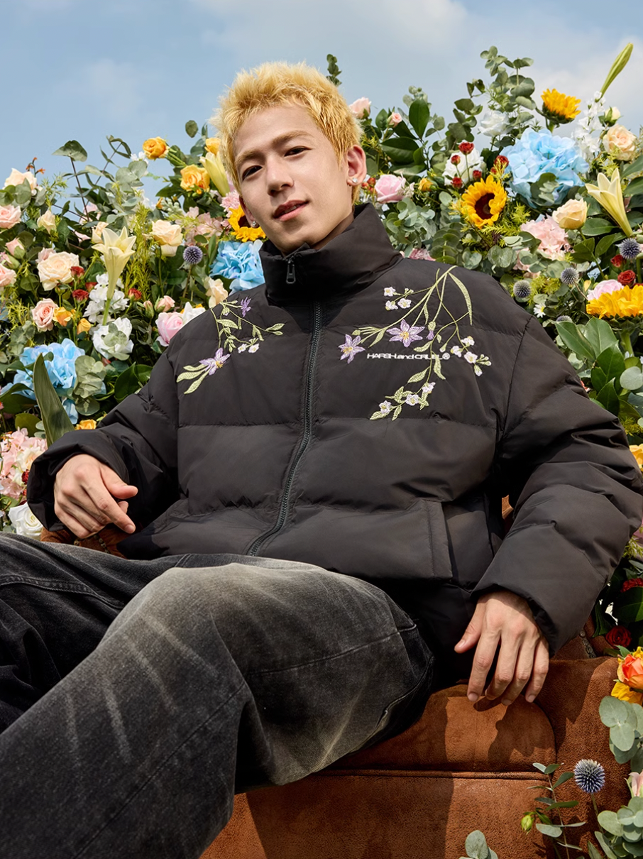 Harsh and Cruel Floral Embroidery Zip HACR Down Jacket | Face 3 Face