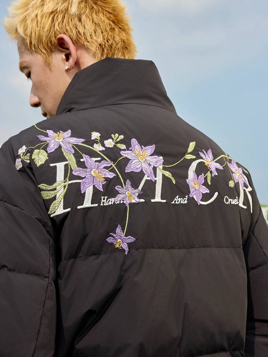 Harsh and Cruel Floral Embroidery Zip HACR Down Jacket | Face 3 Face