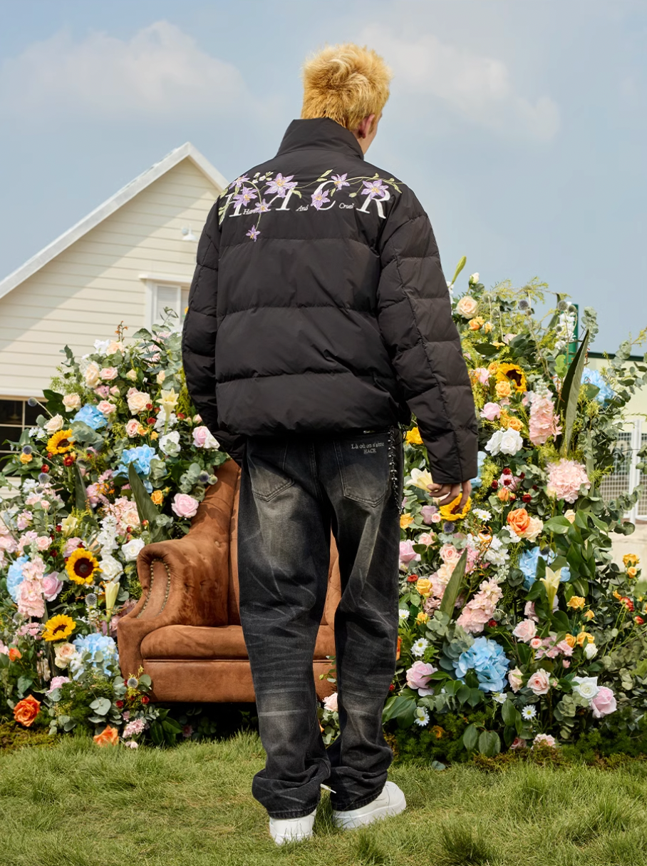 Harsh and Cruel Floral Embroidery Zip HACR Down Jacket | Face 3 Face
