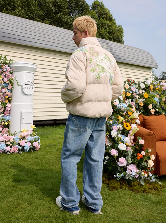 Harsh and Cruel Floral Embroidery Print Down Jacket | Face 3 Face