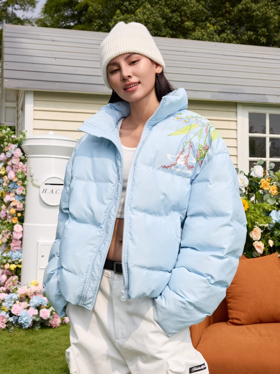 Harsh and Cruel Floral Embroidery Print Down Jacket | Face 3 Face