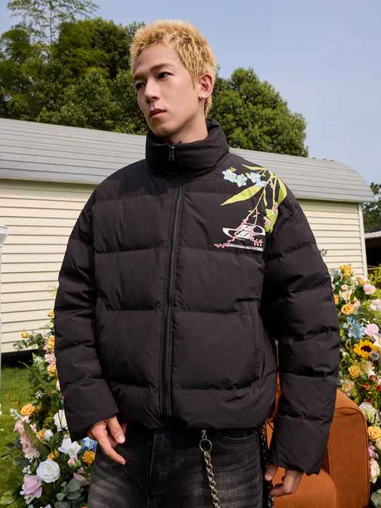 Harsh and Cruel Floral Embroidery Print Down Jacket | Face 3 Face