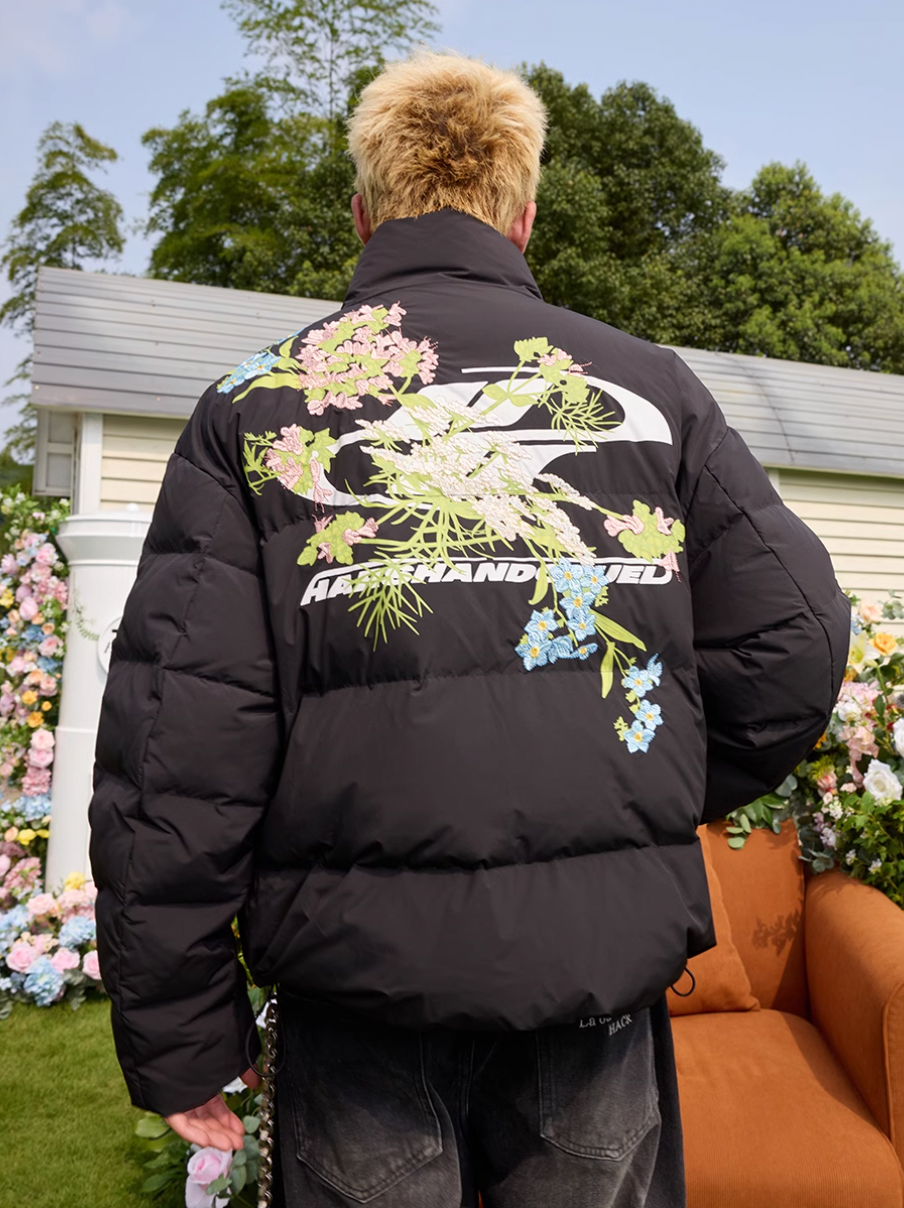 Harsh and Cruel Floral Embroidery Print Down Jacket | Face 3 Face