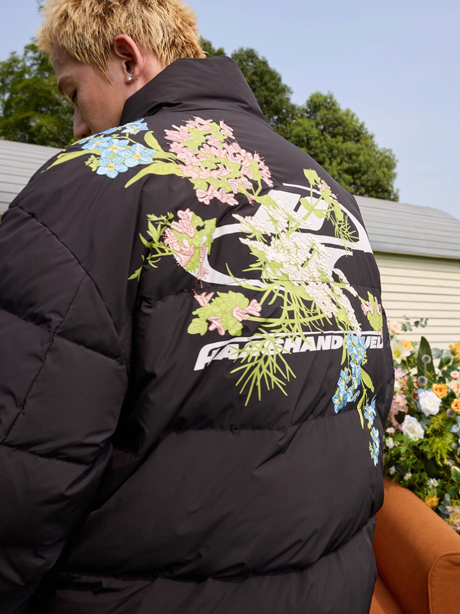 Harsh and Cruel Floral Embroidery Print Down Jacket | Face 3 Face