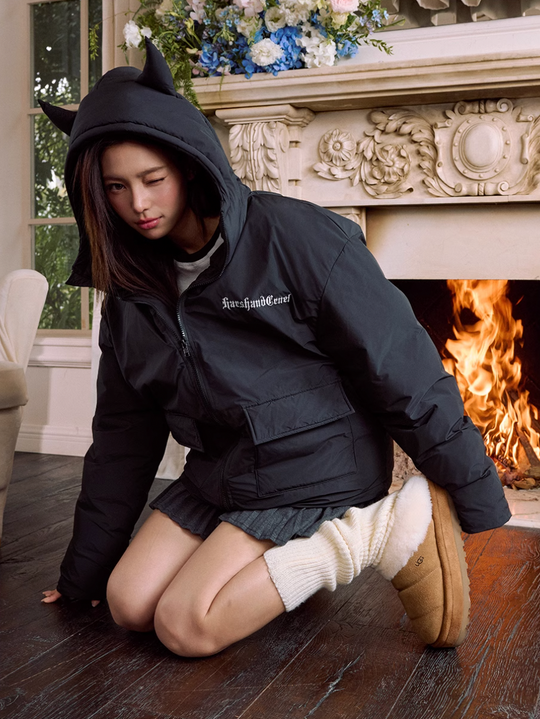 Harsh and Cruel Devil Lace Patch Embroidery Hooded Puffer Jacket | Face 3 Face