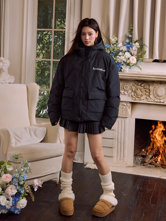 Harsh and Cruel Devil Lace Patch Embroidery Hooded Puffer Jacket | Face 3 Face