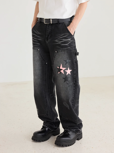 Harsh and Cruel Vintage Star Patches Double Knee Jeans | Face 3 Face