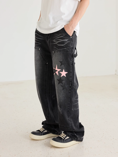 Harsh and Cruel Vintage Star Patches Double Knee Jeans | Face 3 Face