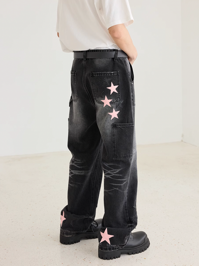 Harsh and Cruel Vintage Star Patches Double Knee Jeans | Face 3 Face