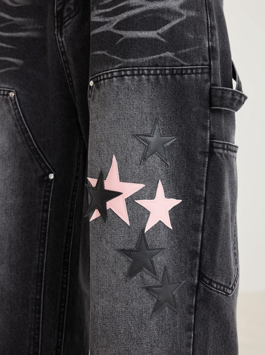 Harsh and Cruel Vintage Star Patches Double Knee Jeans | Face 3 Face