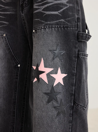 Harsh and Cruel Vintage Star Patches Double Knee Jeans | Face 3 Face