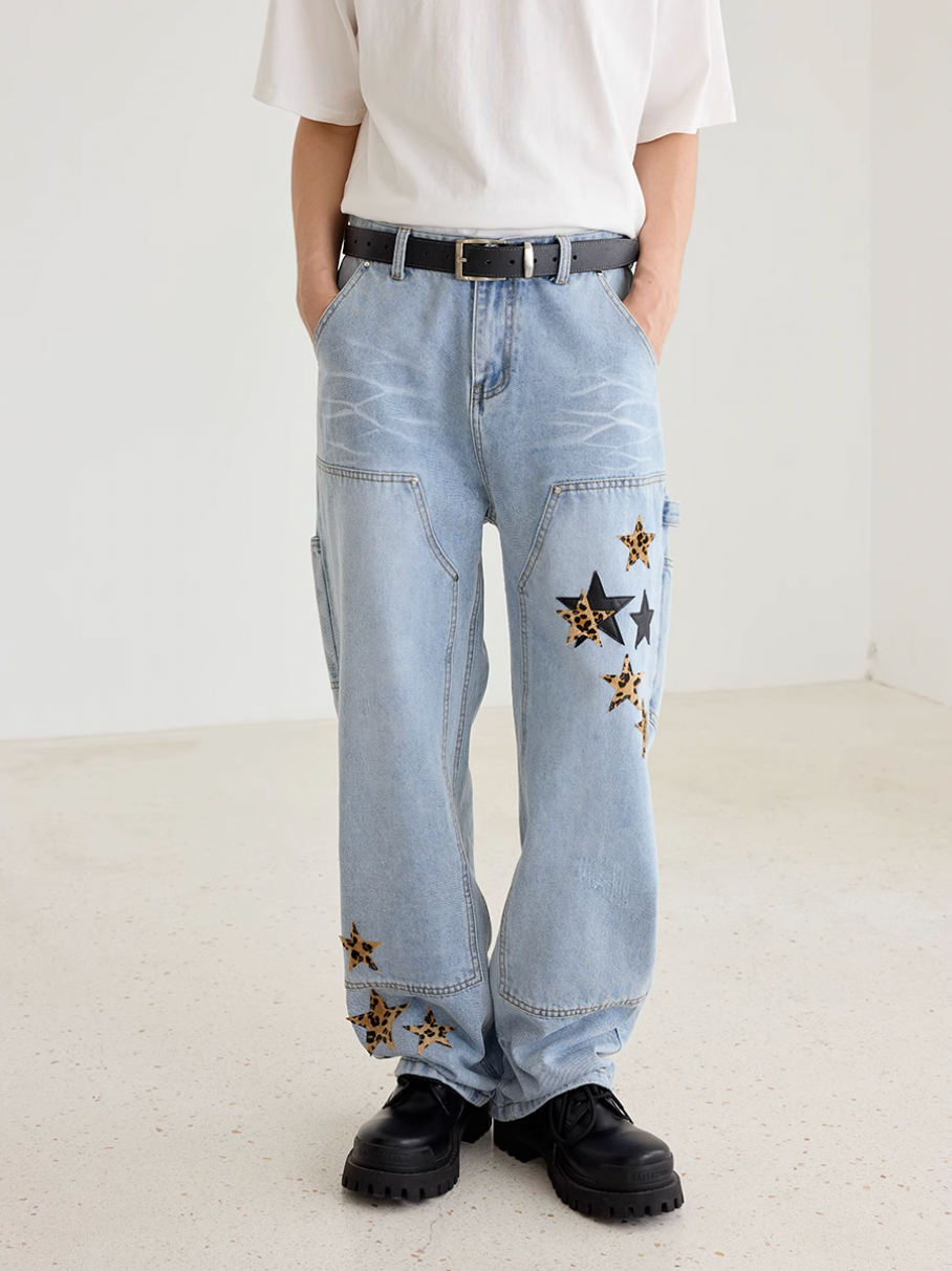 Harsh and Cruel Vintage Star Patches Double Knee Jeans | Face 3 Face