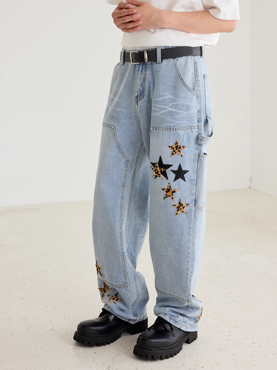 Harsh and Cruel Vintage Star Patches Double Knee Jeans | Face 3 Face