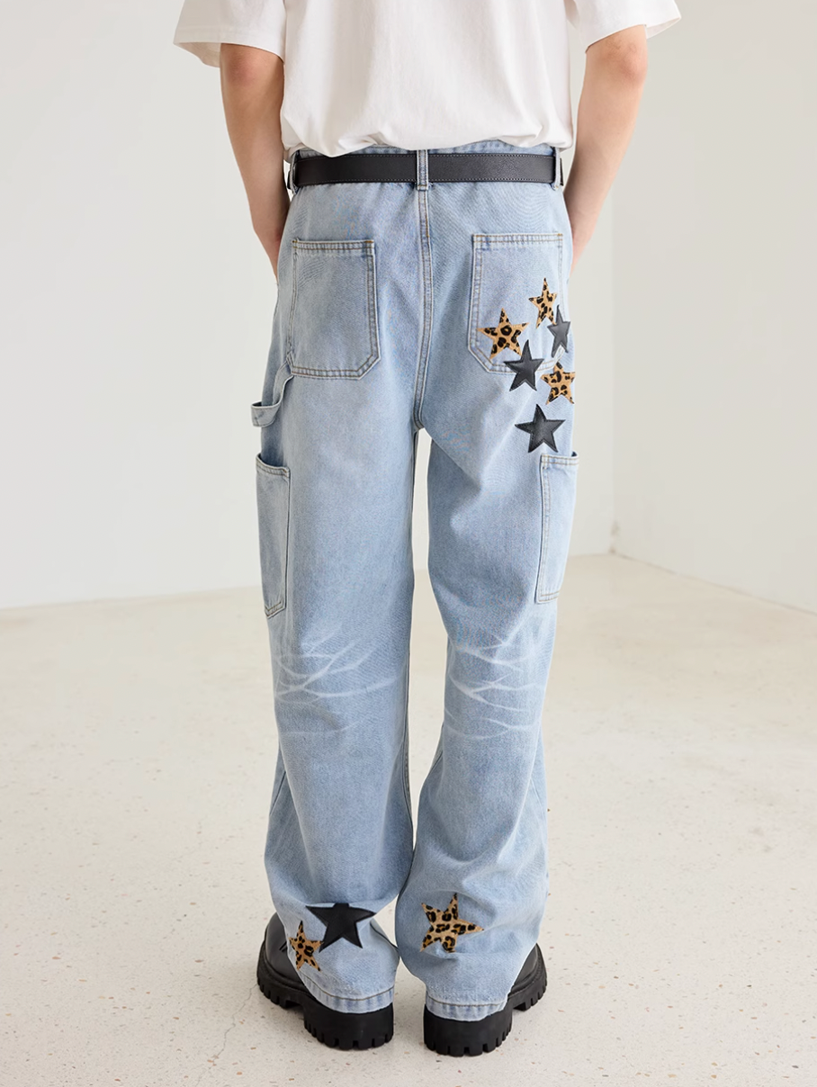 Harsh and Cruel Vintage Star Patches Double Knee Jeans | Face 3 Face