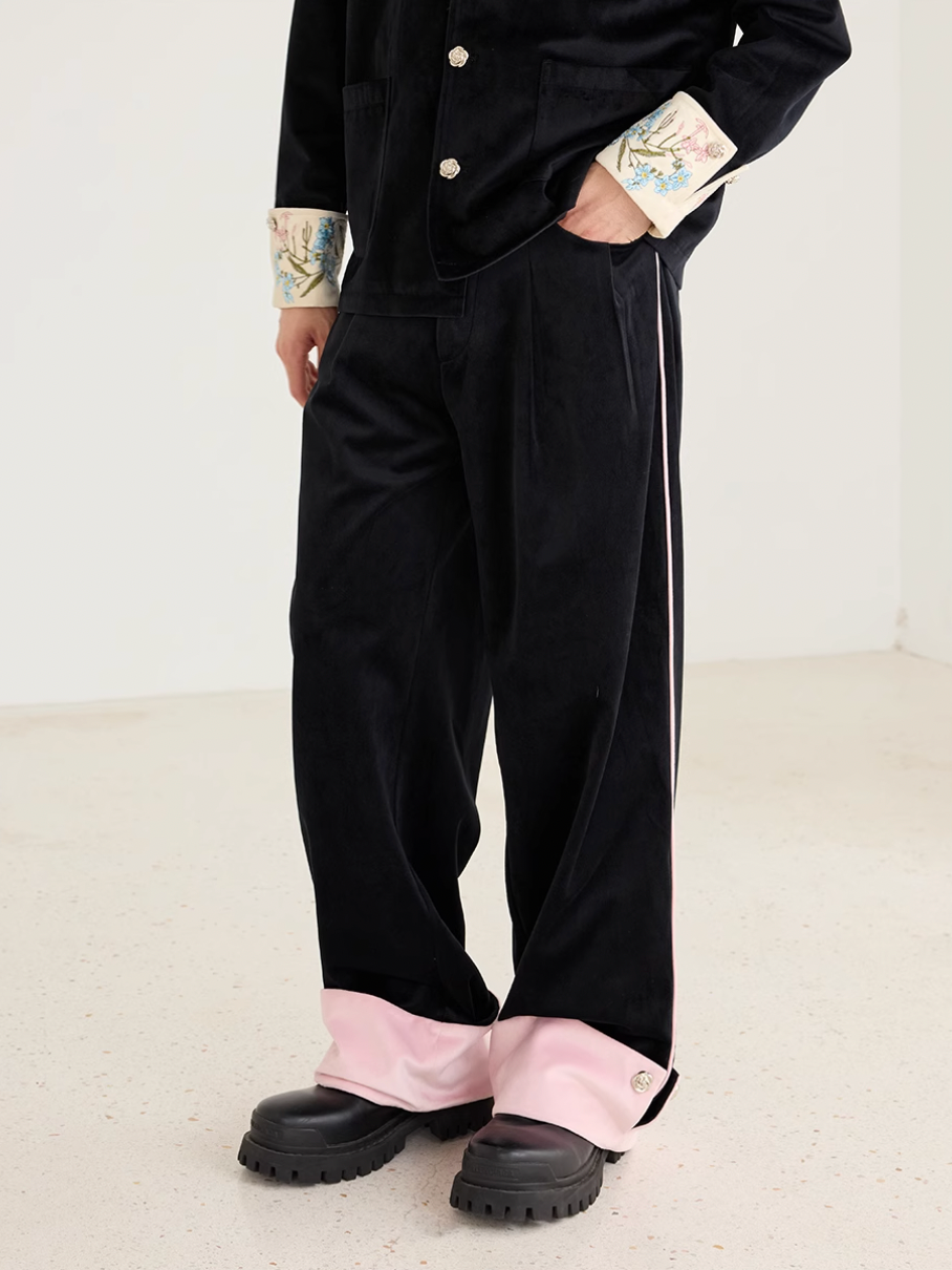 Harsh and Cruel Velvet Colorblock Wide-Leg Trousers | Face 3 Face