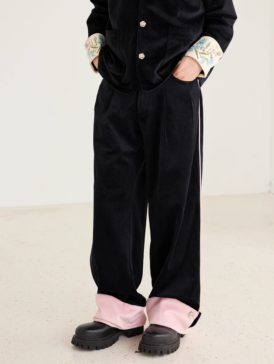 Harsh and Cruel Velvet Colorblock Wide-Leg Trousers | Face 3 Face