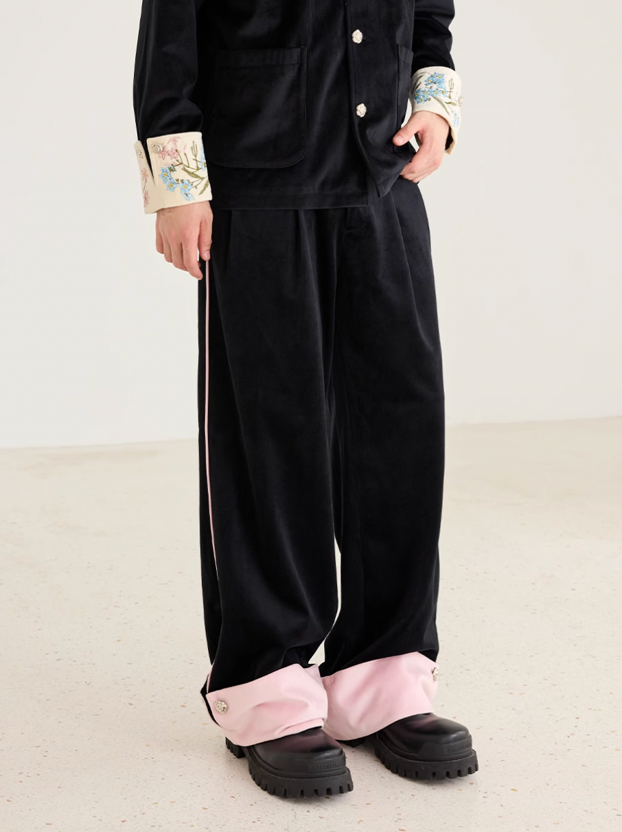Harsh and Cruel Velvet Colorblock Wide-Leg Trousers | Face 3 Face