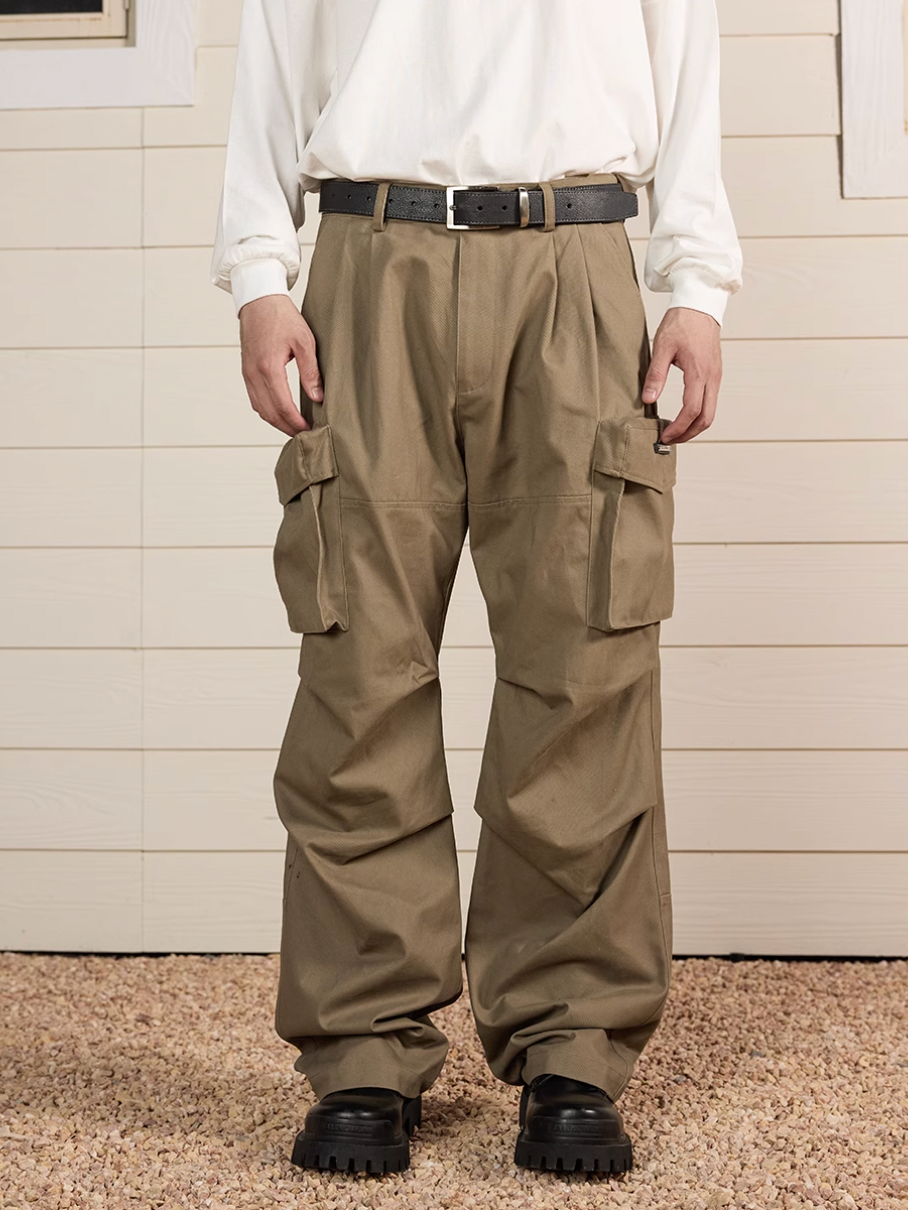 Harsh and Cruel Multi Pocket Metal Tag Pleated Paratrooper Cargo Pants | Face 3 Face