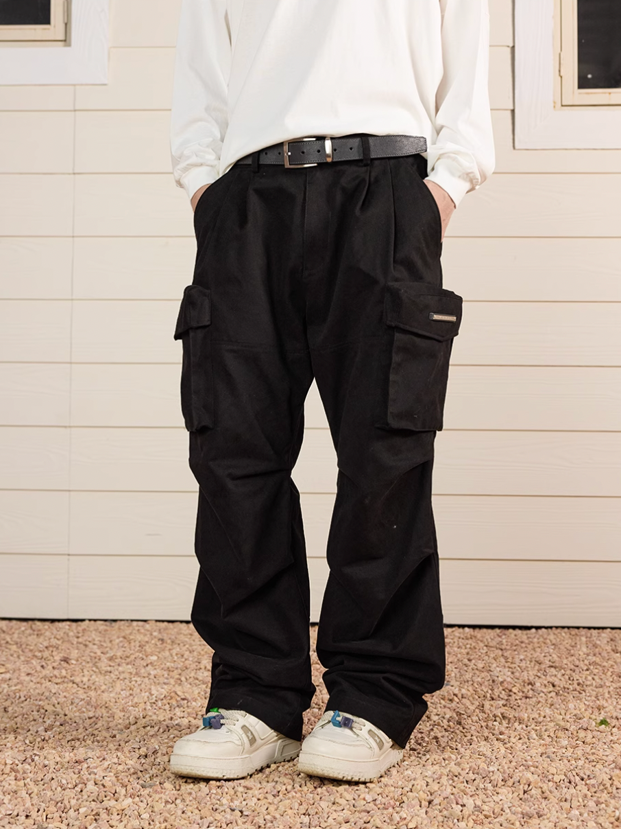 Harsh and Cruel Multi Pocket Metal Tag Pleated Paratrooper Cargo Pants | Face 3 Face