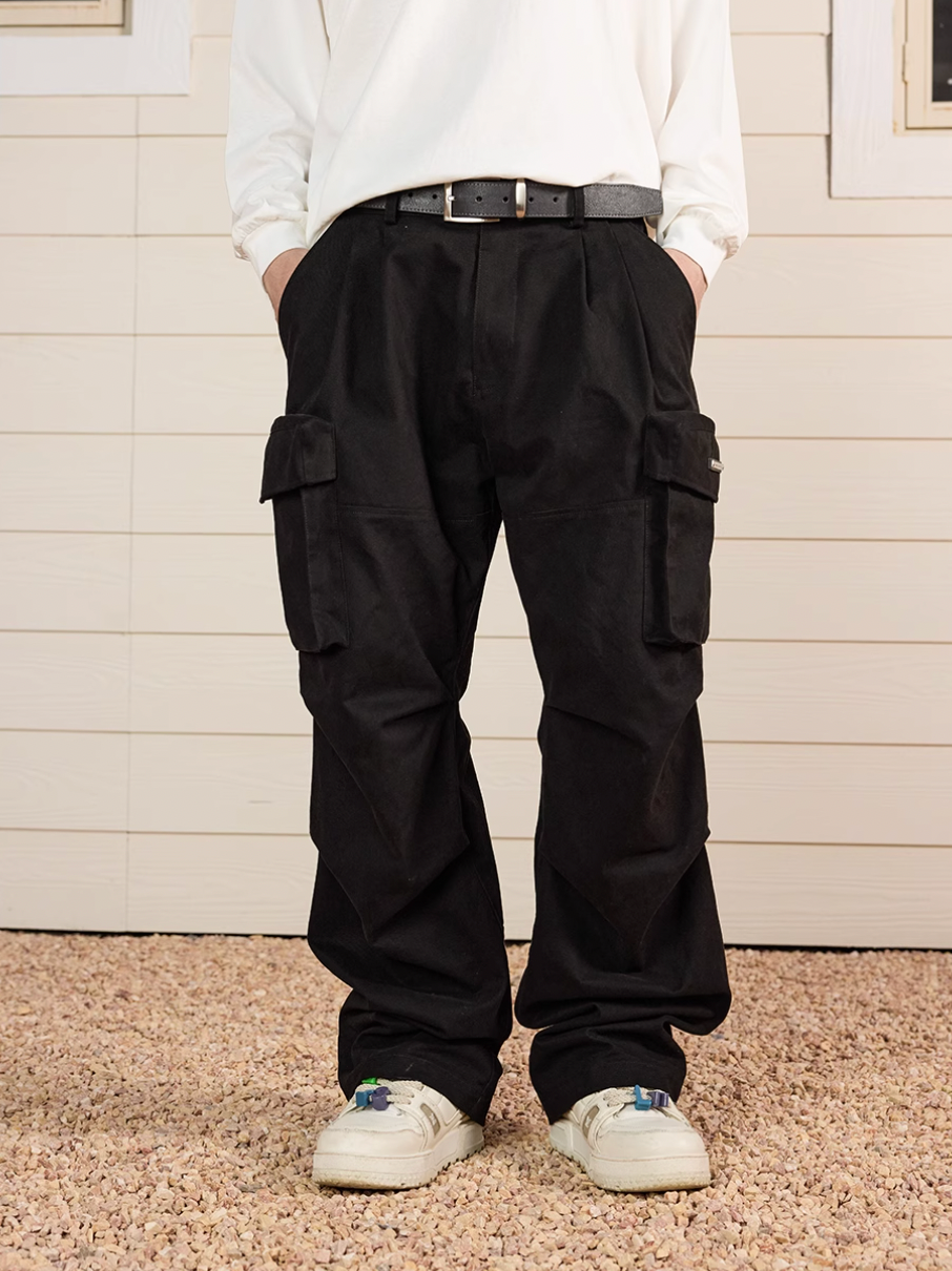 Harsh and Cruel Multi Pocket Metal Tag Pleated Paratrooper Cargo Pants | Face 3 Face