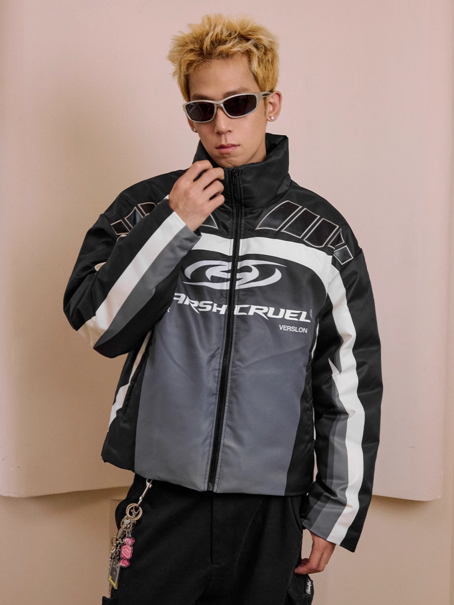 Harsh and Cruel Color Blocked Gradient Racing Down Jacket | Face 3 Face