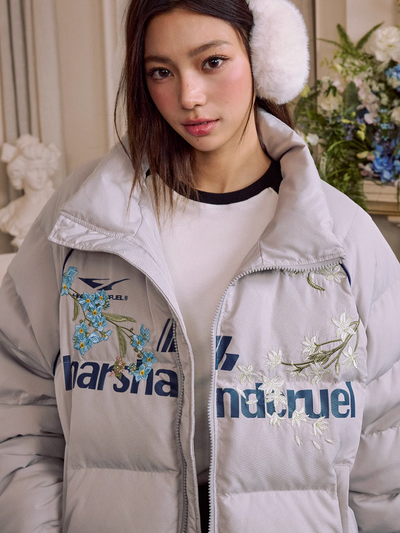 Harsh and Cruel Flower Embroidery Numbering Down Jacket | Face 3 Face