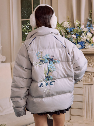 Harsh and Cruel Flower Embroidery Numbering Down Jacket | Face 3 Face