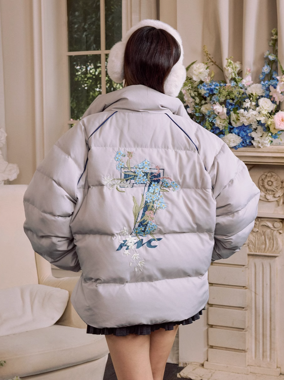 Harsh and Cruel Flower Embroidery Numbering Down Jacket | Face 3 Face