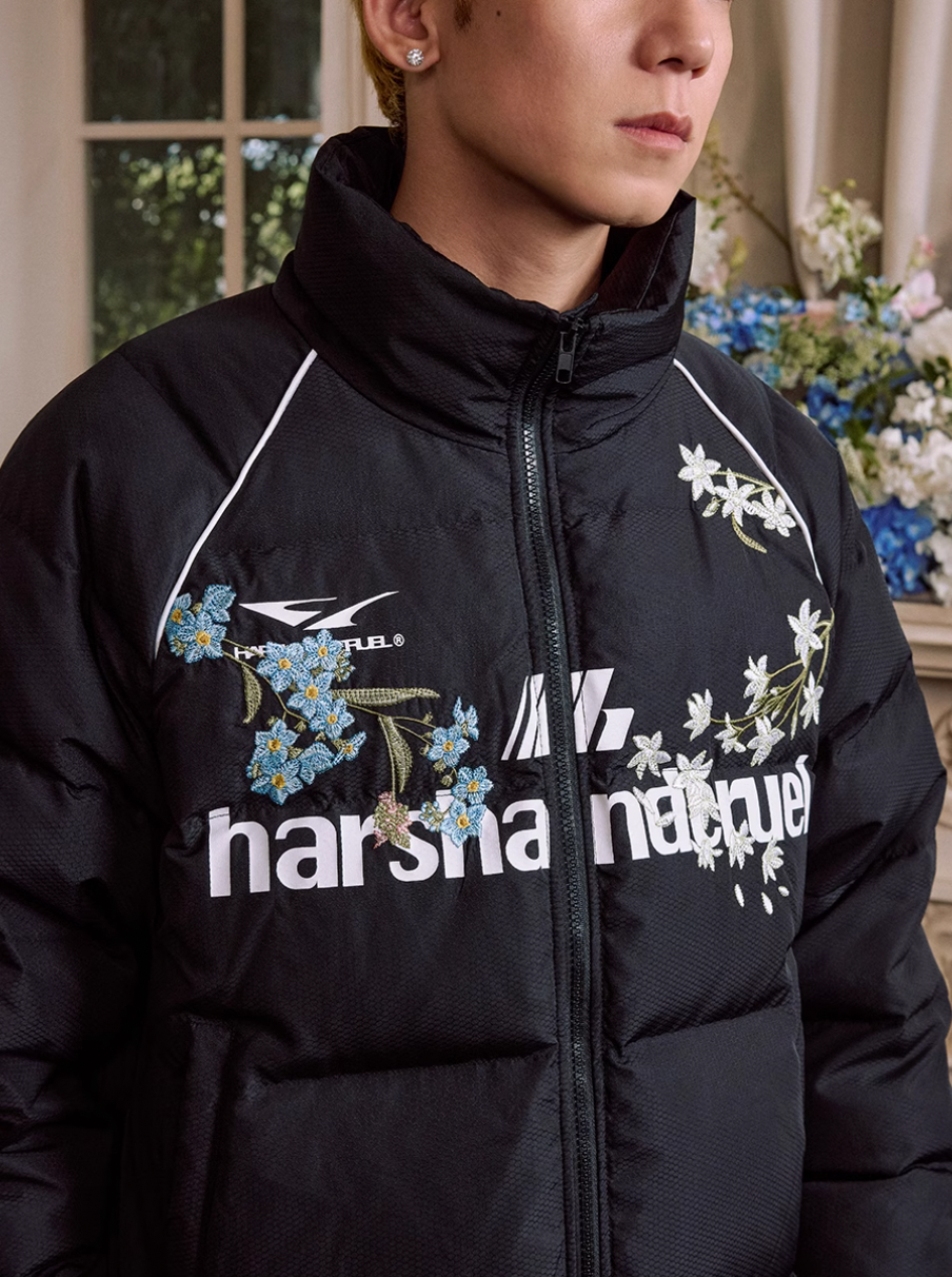 Harsh and Cruel Flower Embroidery Numbering Down Jacket | Face 3 Face