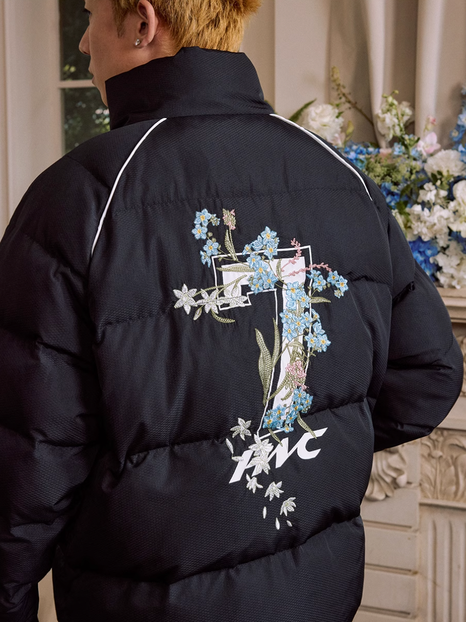 Harsh and Cruel Flower Embroidery Numbering Down Jacket | Face 3 Face