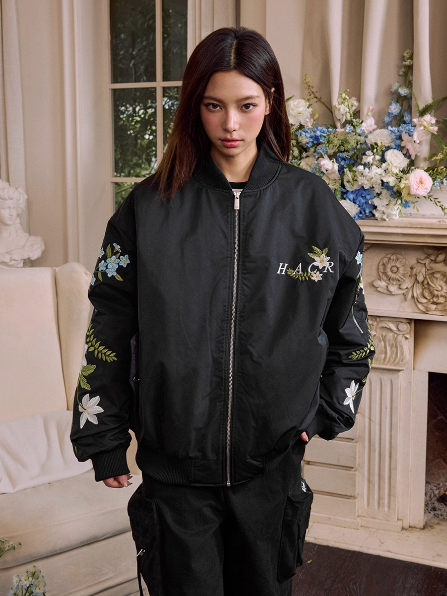 Harsh and Cruel Arm Floral Embroidered MA-1 Bomber Jacket | Face 3 Face