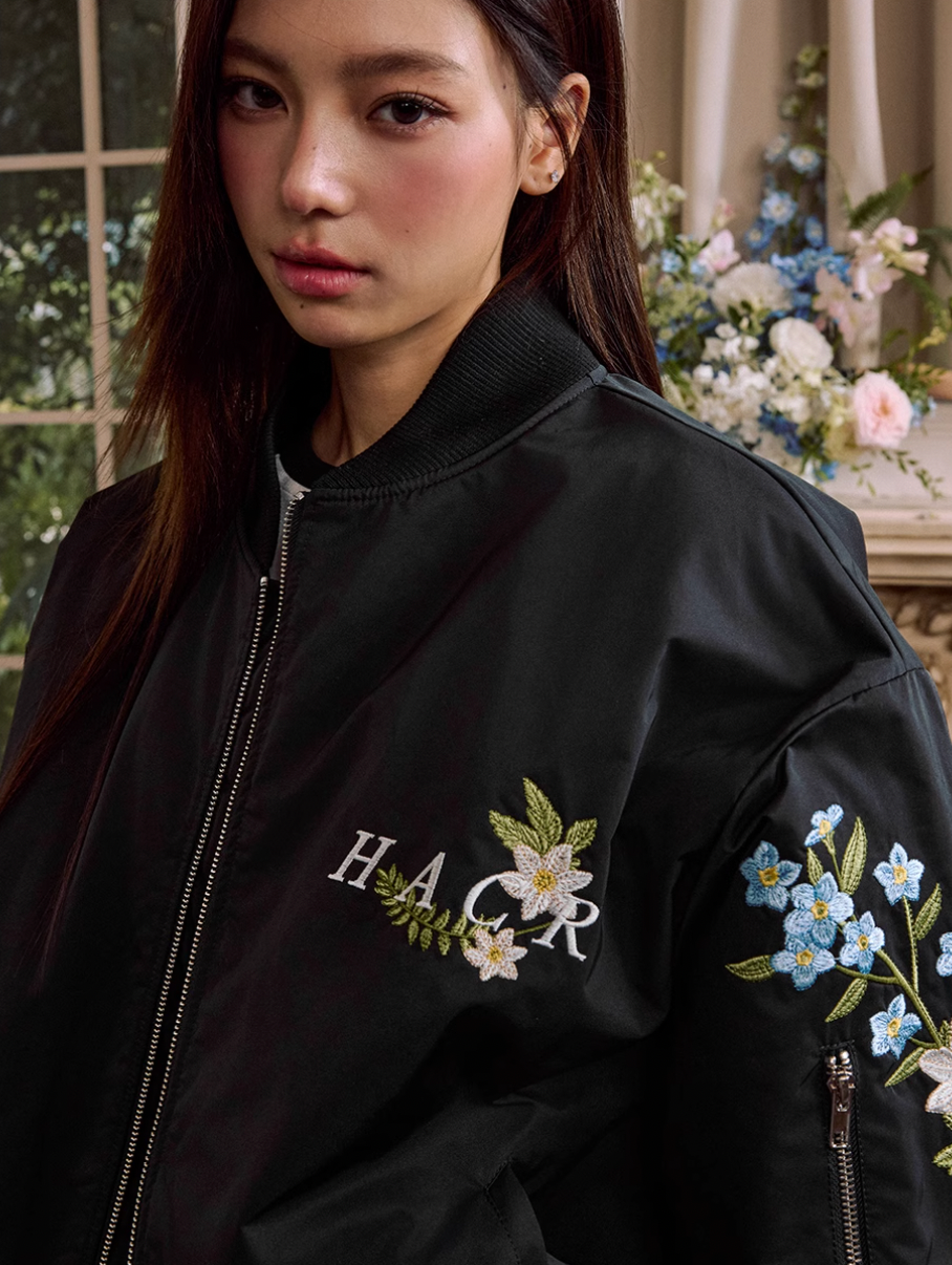 Harsh and Cruel Arm Floral Embroidered MA-1 Bomber Jacket | Face 3 Face