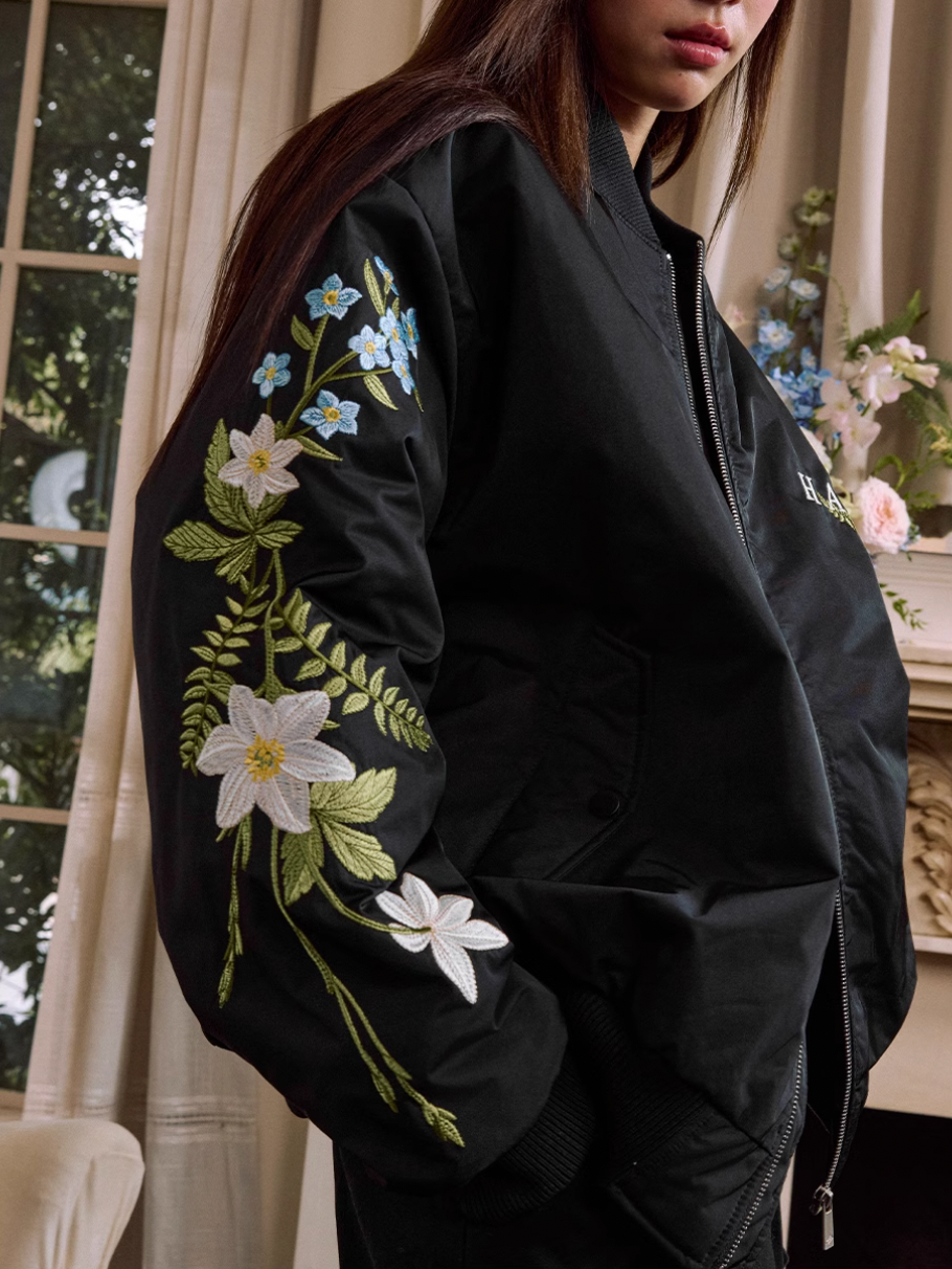 Harsh and Cruel Arm Floral Embroidered MA-1 Bomber Jacket | Face 3 Face