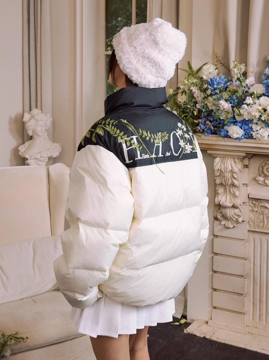 Harsh and Cruel Patchwork Wreath Embroidered Down Jacket | Face 3 Face