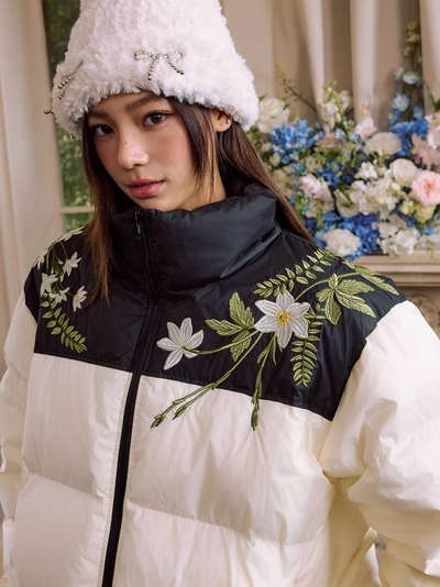 Harsh and Cruel Patchwork Wreath Embroidered Down Jacket | Face 3 Face