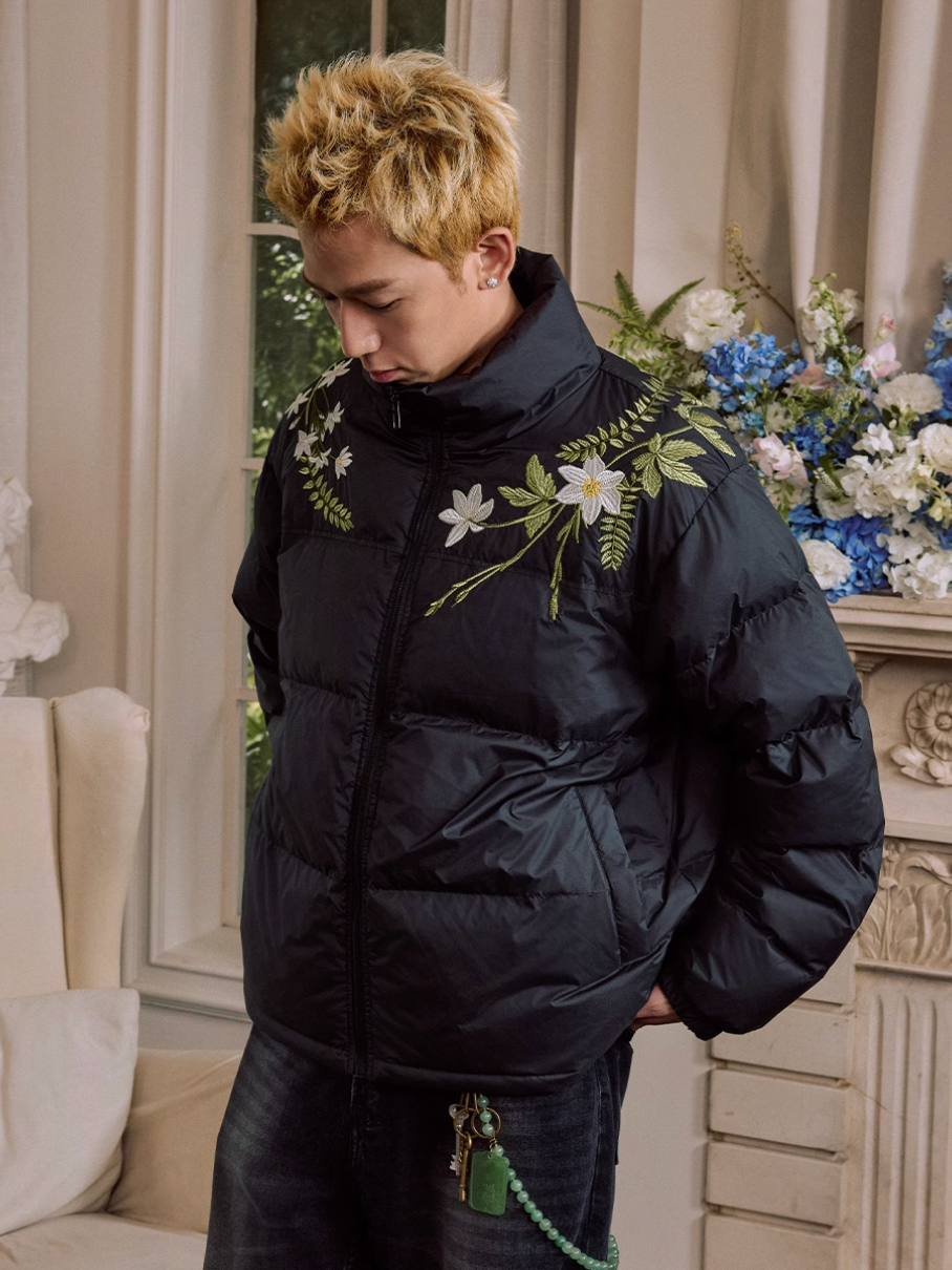 Harsh and Cruel Patchwork Wreath Embroidered Down Jacket | Face 3 Face