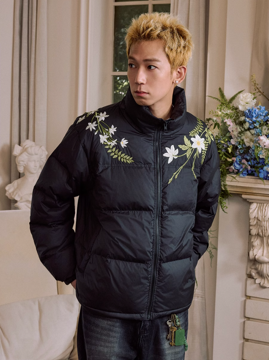 Harsh and Cruel Patchwork Wreath Embroidered Down Jacket | Face 3 Face