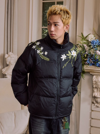 Harsh and Cruel Patchwork Wreath Embroidered Down Jacket | Face 3 Face