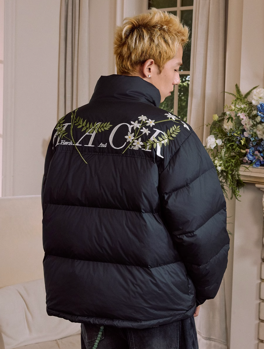 Harsh and Cruel Patchwork Wreath Embroidered Down Jacket | Face 3 Face