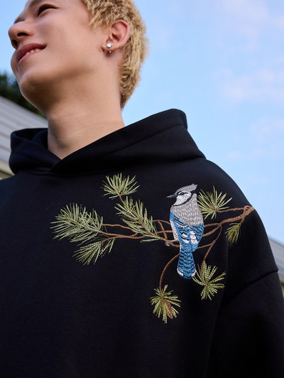 Harsh and Cruel Embroidered Pine Bird Hoodie | Face 3 Face