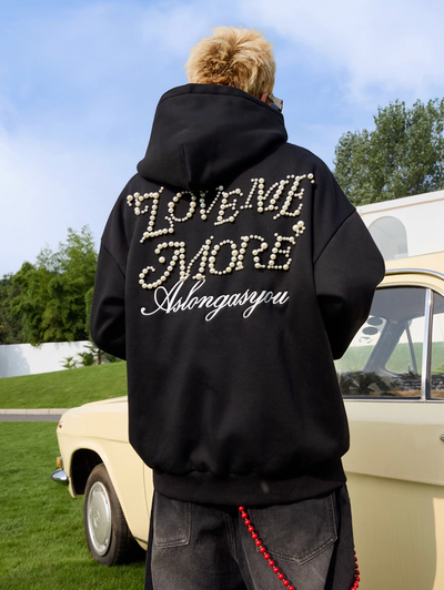 Harsh and Cruel Love Me More Pearl Embroidered Hoodie | Face 3 Face