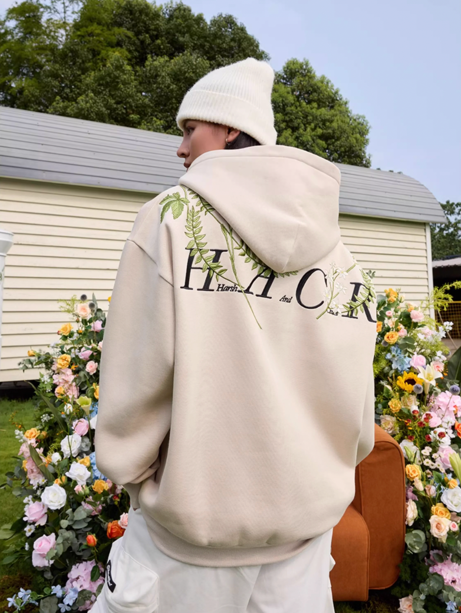 Harsh and Cruel Floral Garland Embroidered Text HACR Hoodie | Face 3 Face