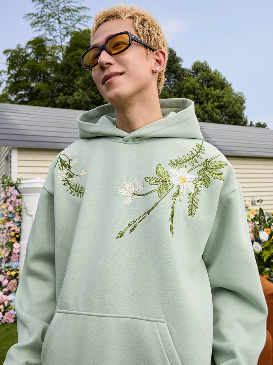 Harsh and Cruel Floral Garland Embroidered Text HACR Hoodie | Face 3 Face