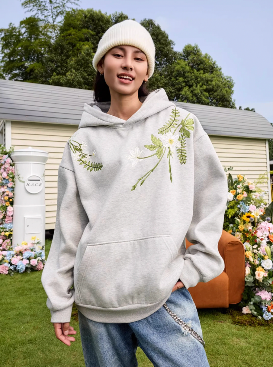 Harsh and Cruel Floral Garland Embroidered Text HACR Hoodie | Face 3 Face