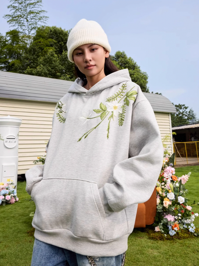 Harsh and Cruel Floral Garland Embroidered Text HACR Hoodie | Face 3 Face